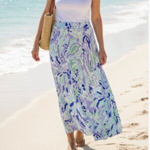 Lilly Pulitzer Maxi Skirt Floral Boho Beach Casual Womens Medium Blue Purple